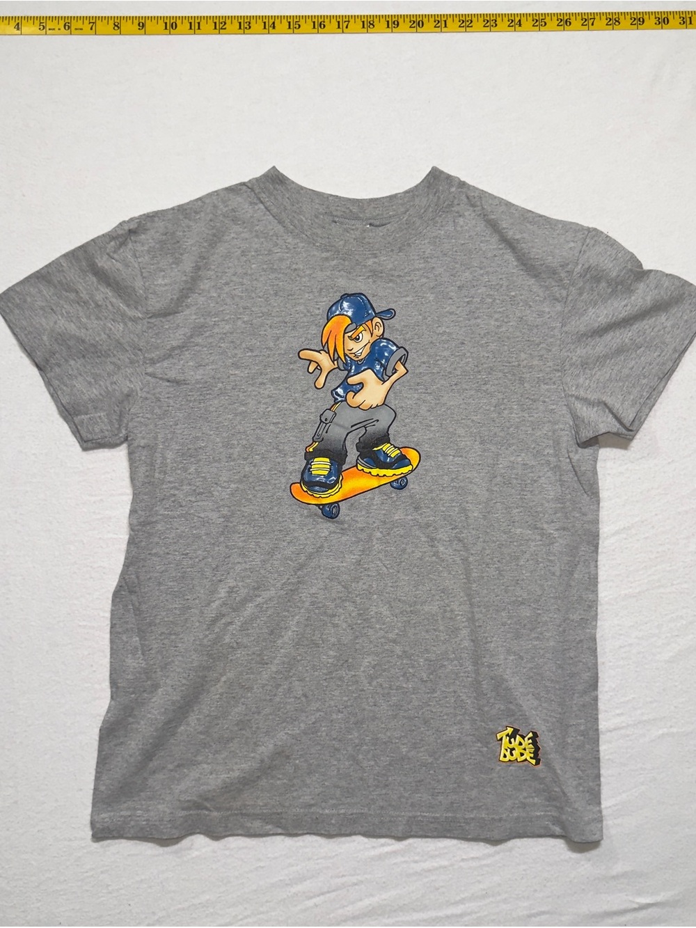 725 originals 2000s Grey Kids Skateboard Graphic Tee with Yellow Accent